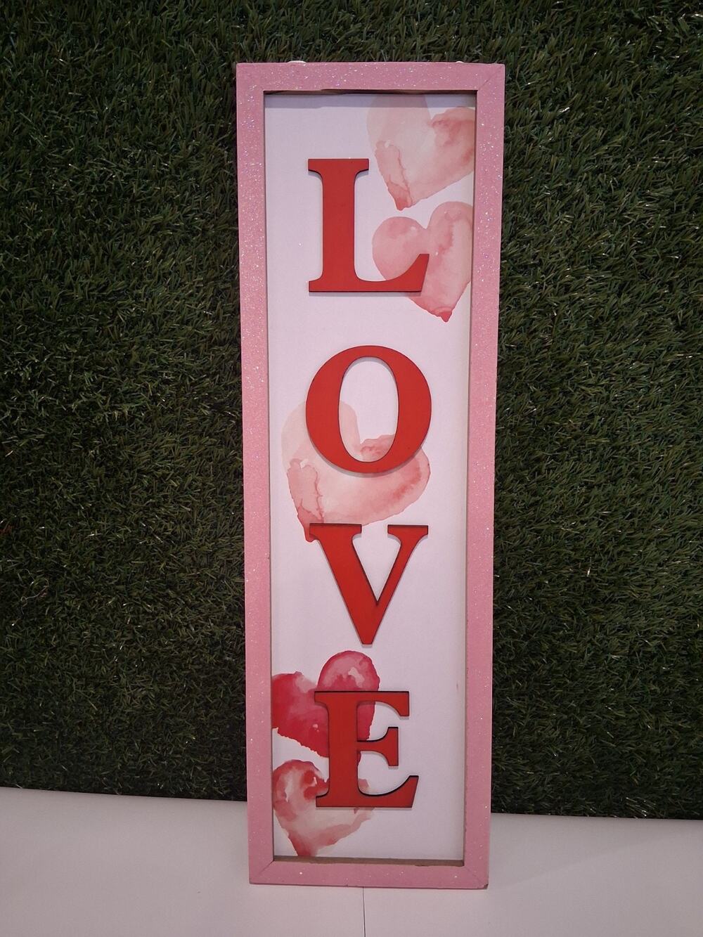 Old East Main Co. Valentine's Day LOVE Vertical Wood Framed Wall Sign Decor NEW